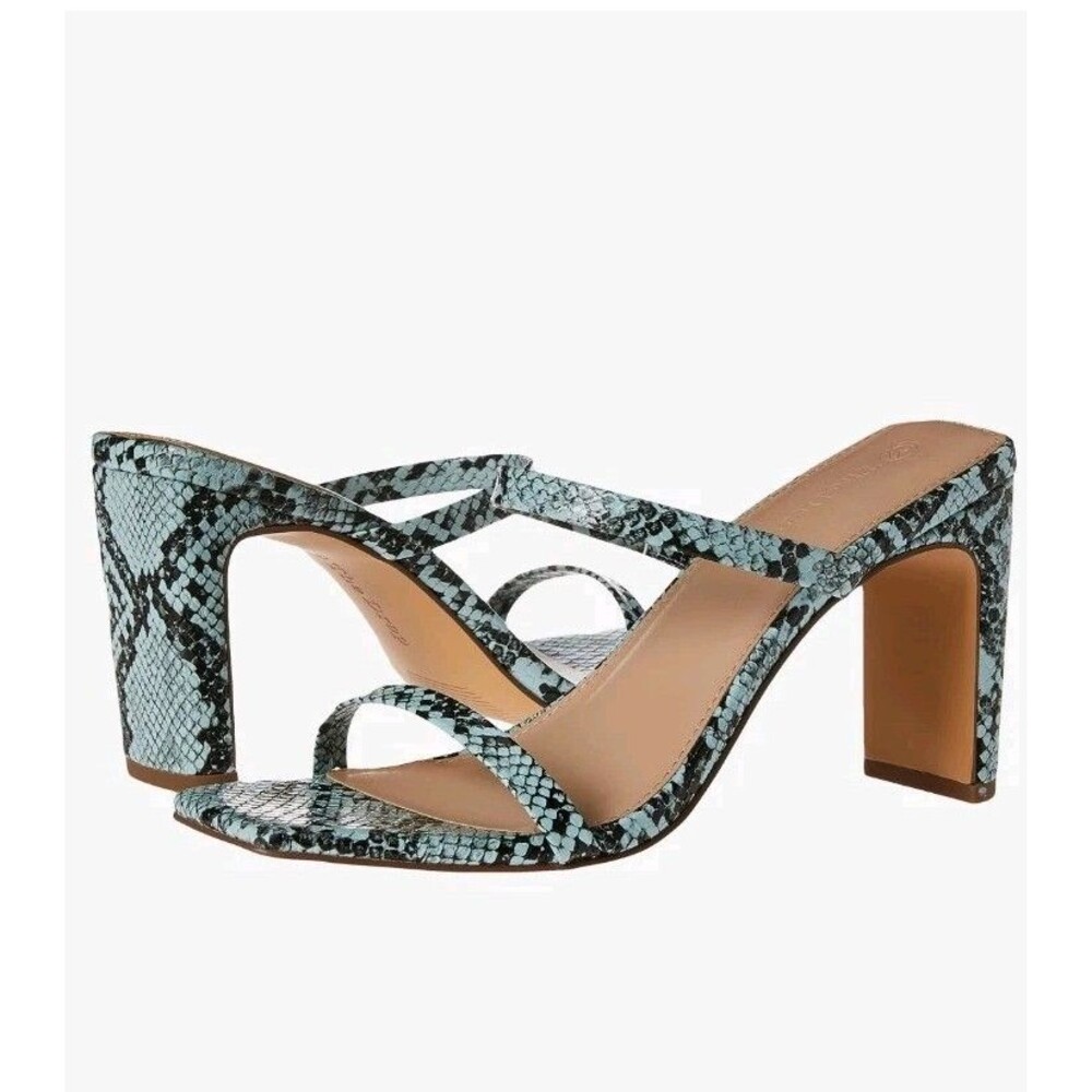 The Drop Size 8.5 Avery Square Toe Two Strap High Heeled Sandals Snake Print NIB